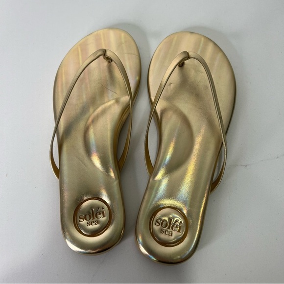 Solei Sea Indie Gold Classic Thin Strap Sandal Faux Leather Flats Slip-On Size 7 - Picture 5 of 11